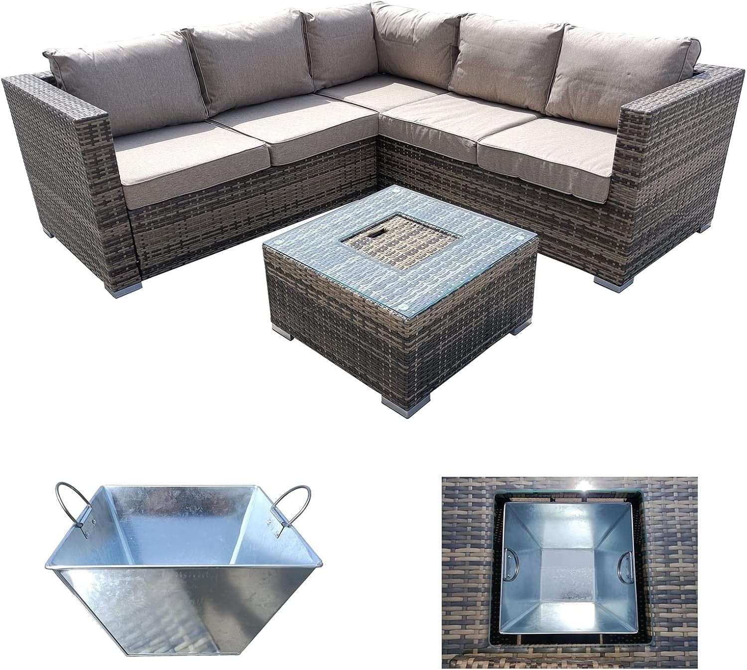5-Seater Rattan Garden Sofa Set with Ice Bucket Coffee Table Outdoor Patio