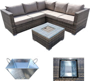 5-Seater Rattan Garden Sofa Set with Ice Bucket Coffee Table Outdoor Patio
