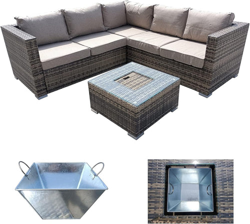 5-Seater Rattan Garden Sofa Set with Ice Bucket Coffee Table Outdoor Patio