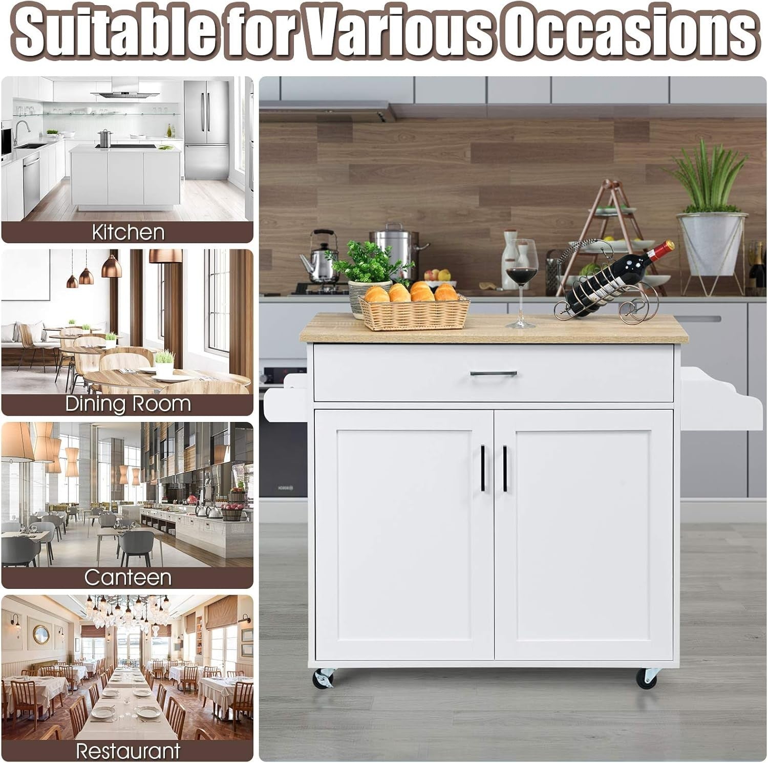 Large Kitchen Island Trolley Drawer Cabinet 116cm White