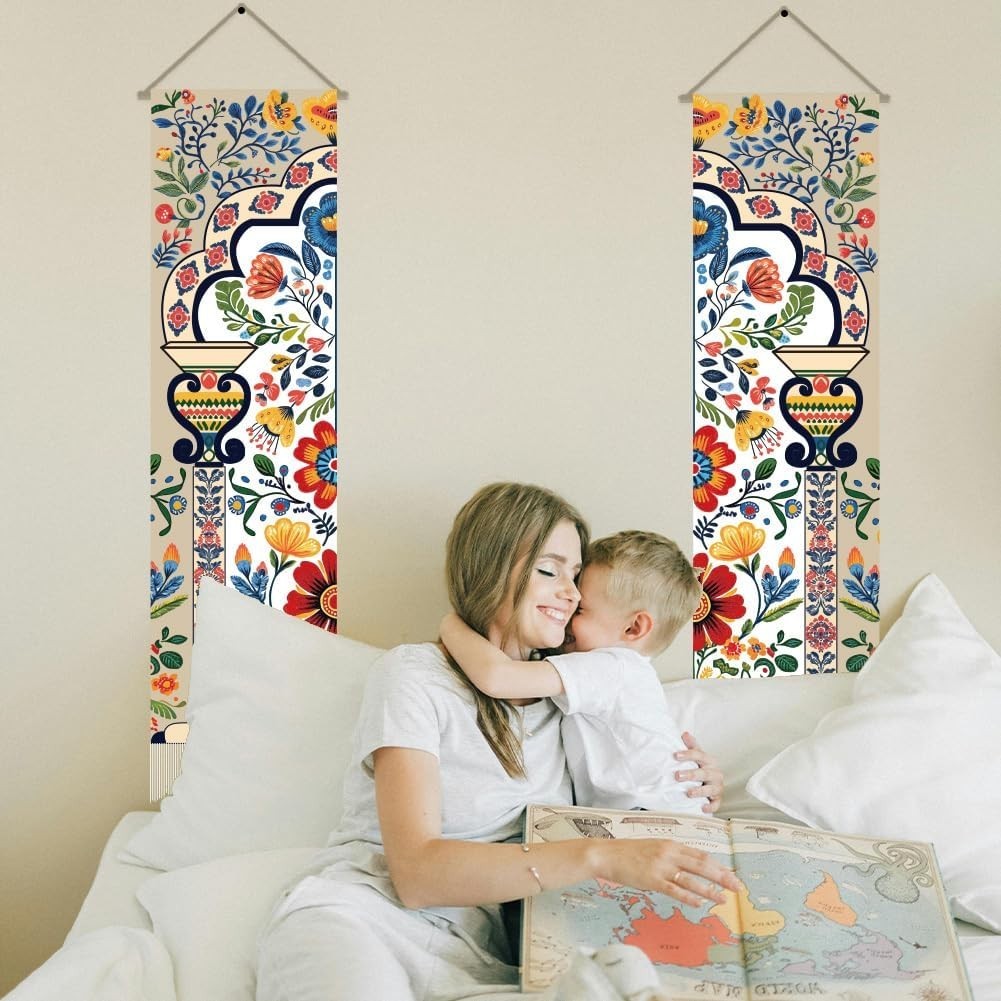 Boho Flower Mandala Tapestry 45.7x13in Vertical Wall Hanging Deco