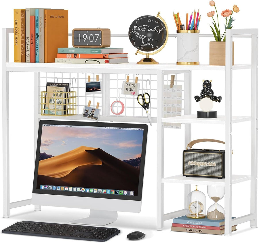 38.6" Desk Hutch Shelf with Pegboard Hooks 4-Tier Desktop Organizer for Monitor