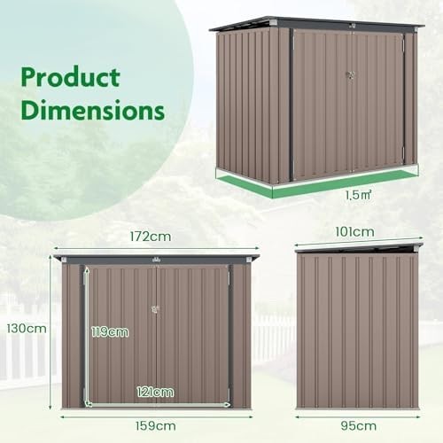 Metal Garden Storage Shed 6x3FT with Hydraulic Top, Double Doors & Lock Black