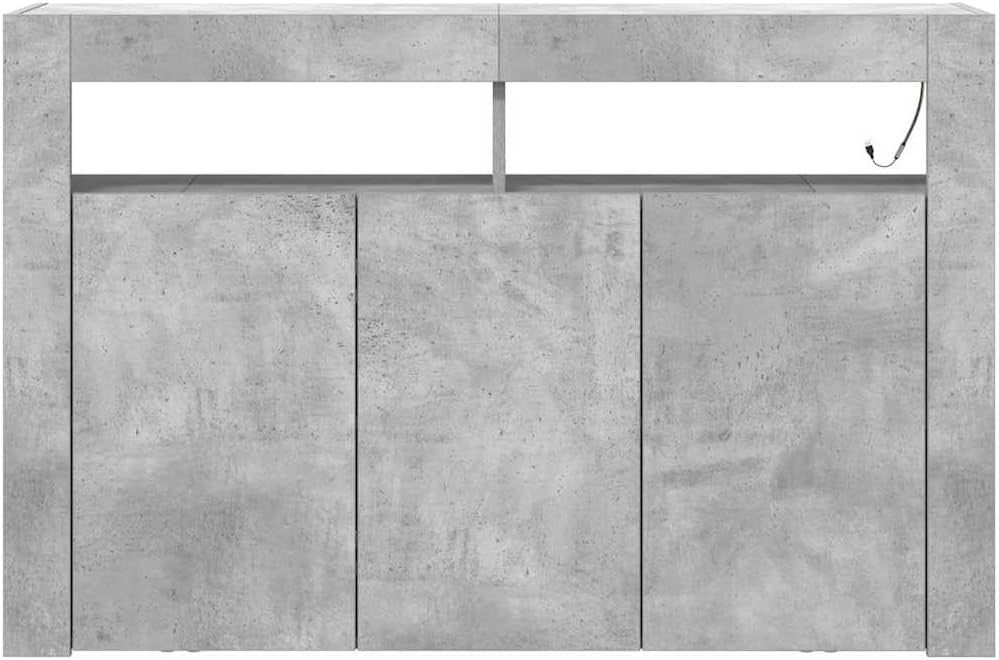 Modern Concrete Grey Sideboard LED Cabinet Storage Unit 116cm Dining Room