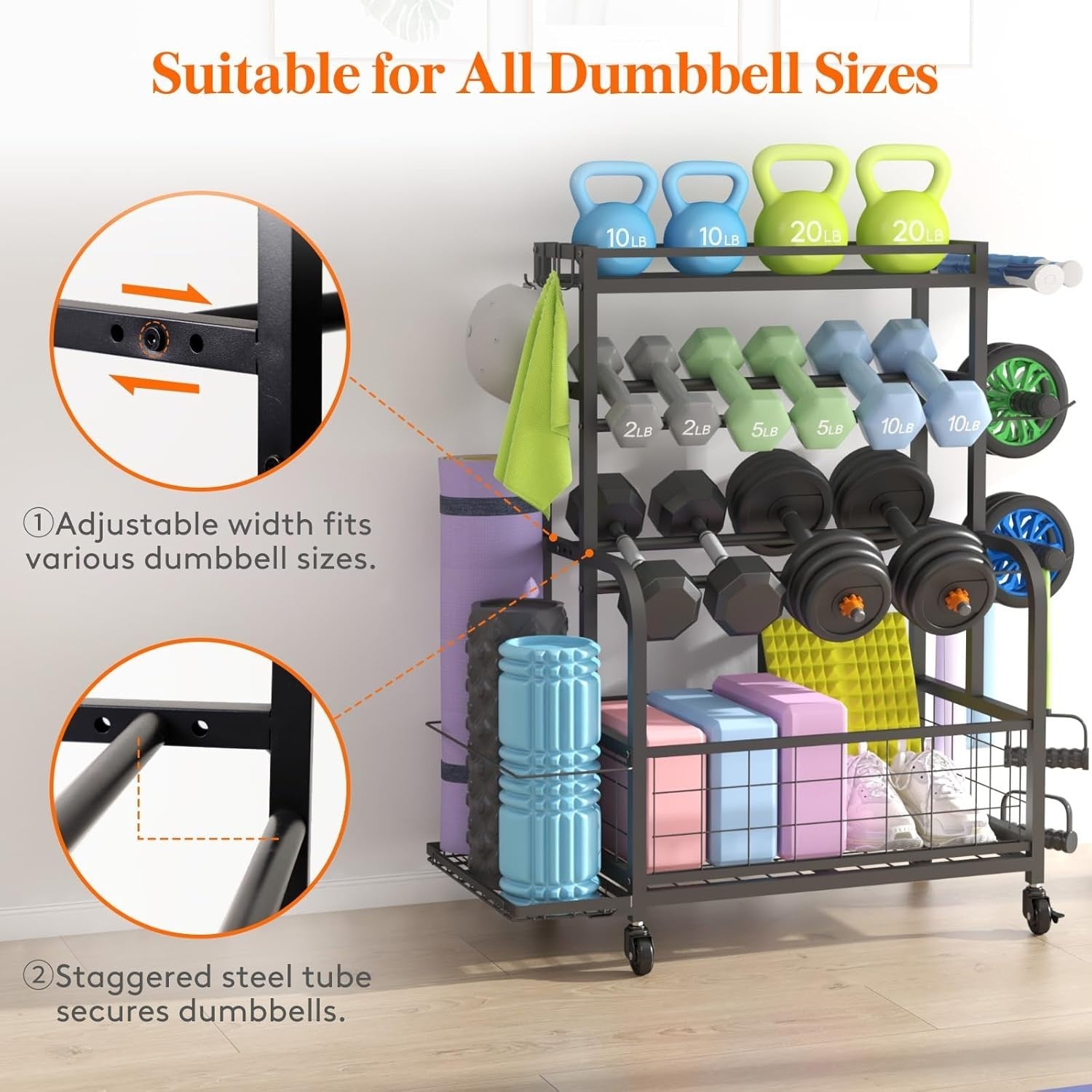 Adjustable 2-Tier Dumbbell & Fitness Equipment Rack – Home Gym Storage