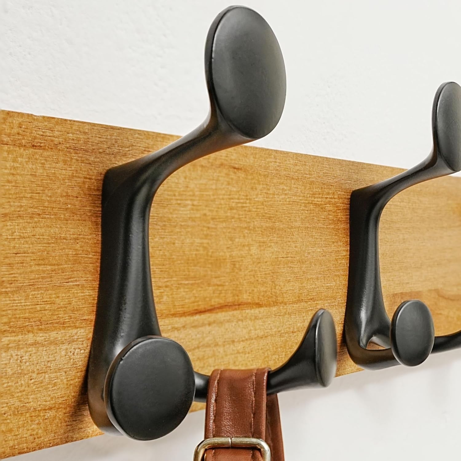 Light Brown Wall Coat Rack 8 Triple Hooks | Rustic Wood Hanging Rail 43