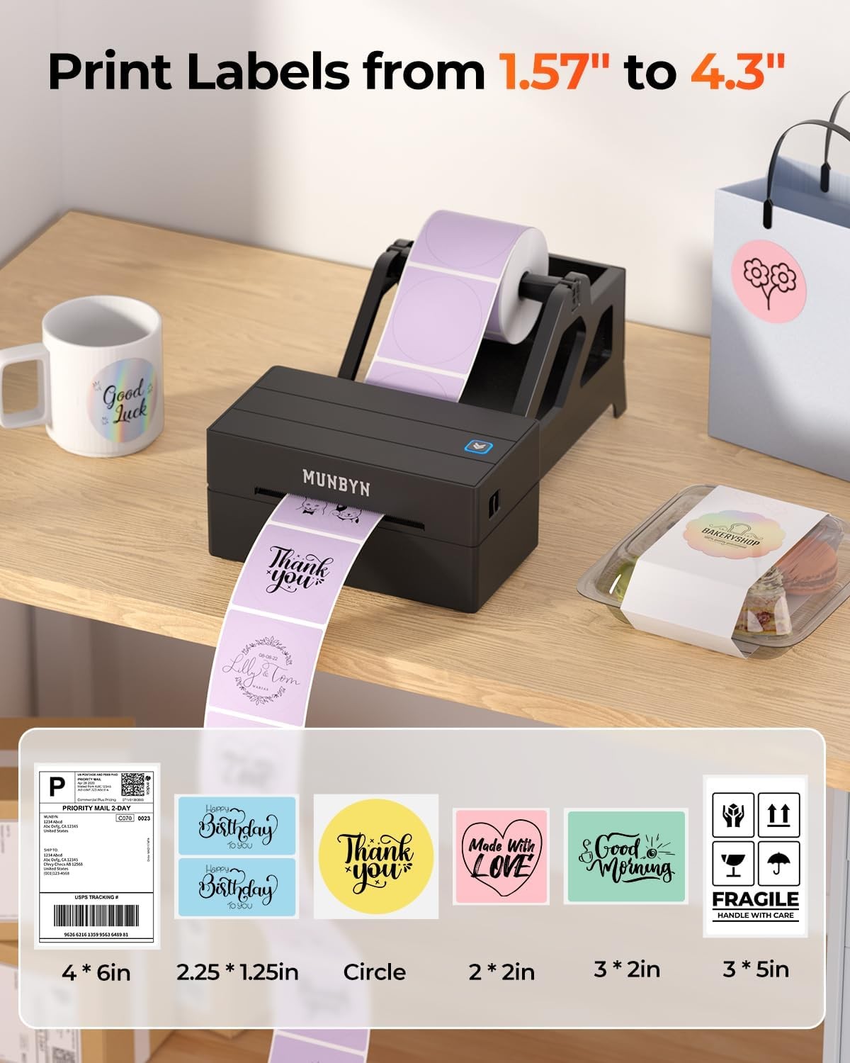 Bluetooth Shipping Label Printer 4x6 Thermal USB