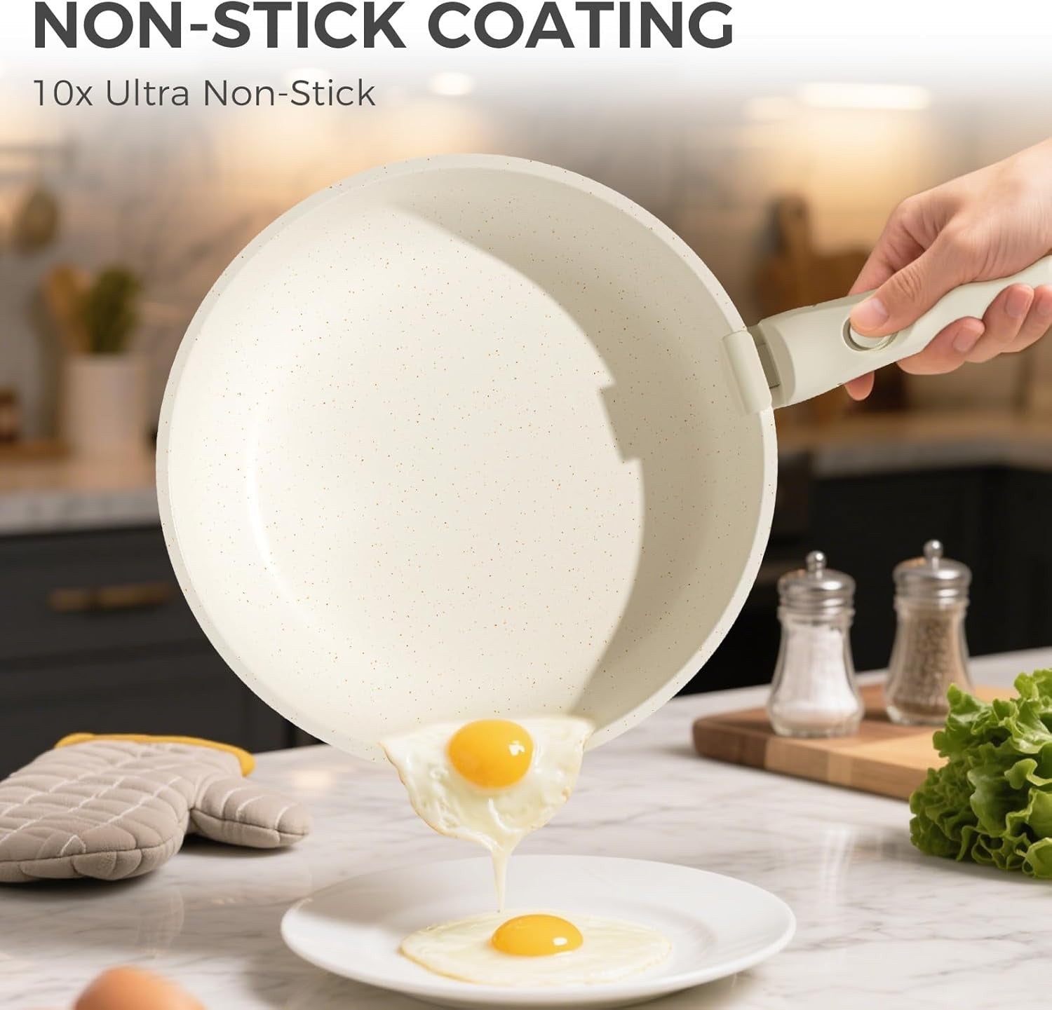 15pcs White Non Stick Granite Cookware Set  Induction Safe with Removable Handle