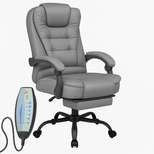 Executive Office Chair Massage Grey Faux Leather Adjustable Swivel Gaming Seat