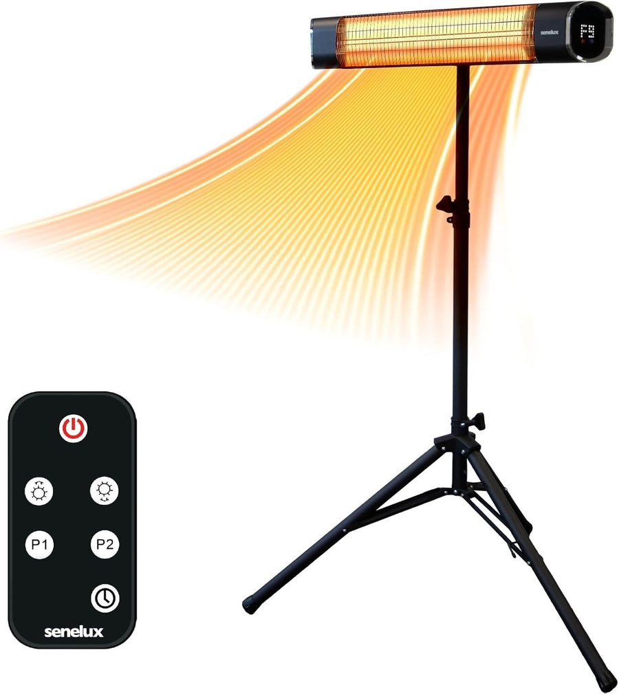 2000W Infrared Patio Heater with Tripod | 9 Heat Levels, Remote, Timer, IP65