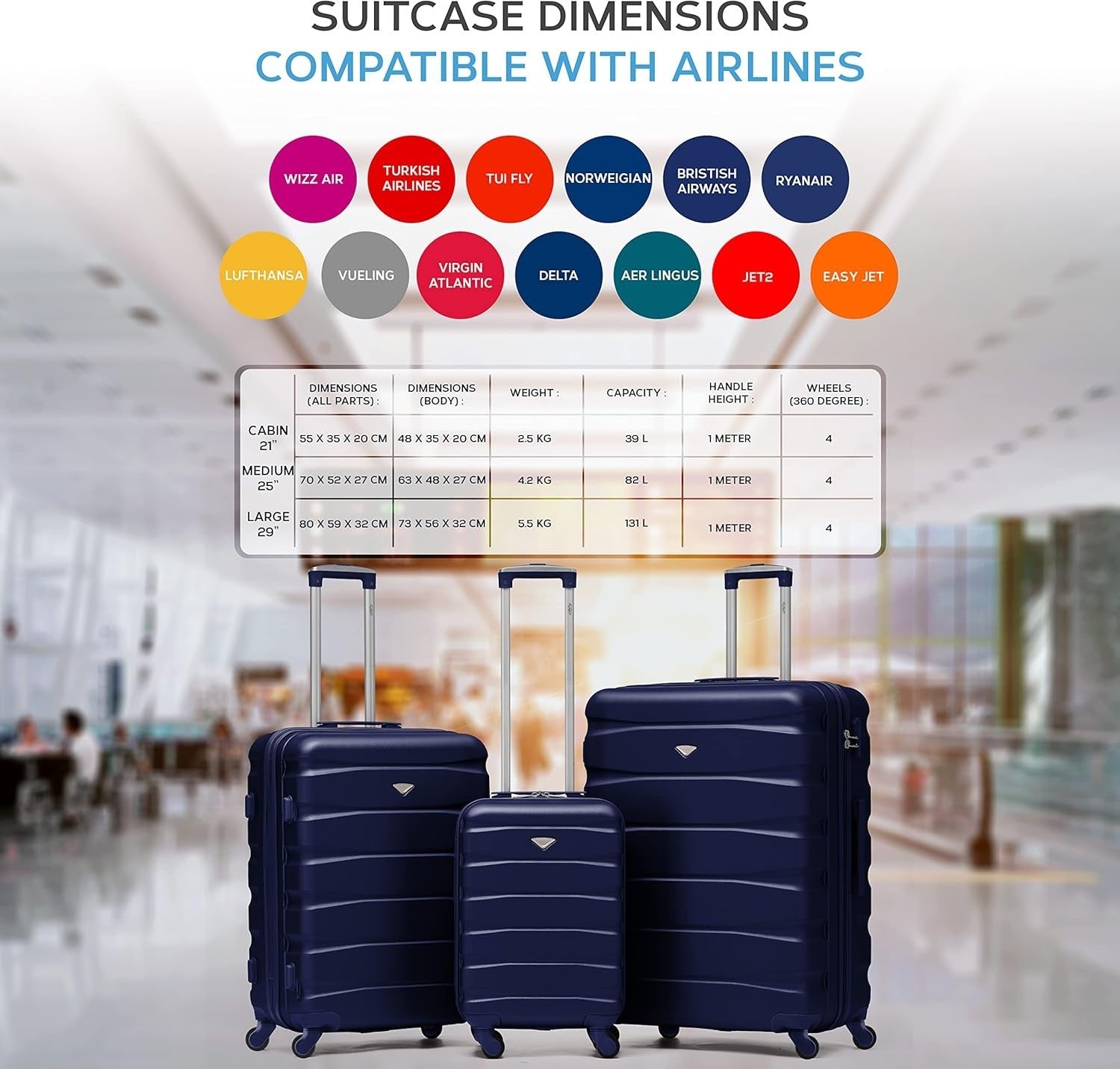 Medium 25” Check In Suitcase ABS Hard Case 4 Wheel Spinner Lock