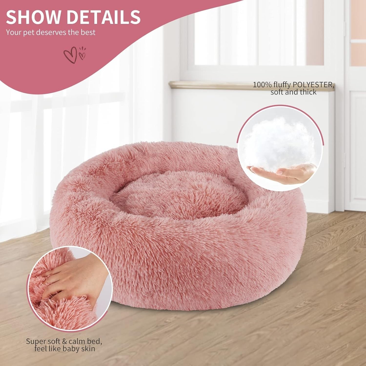 80cm Calming Donut Dog Bed Plush Washable Bean Paste