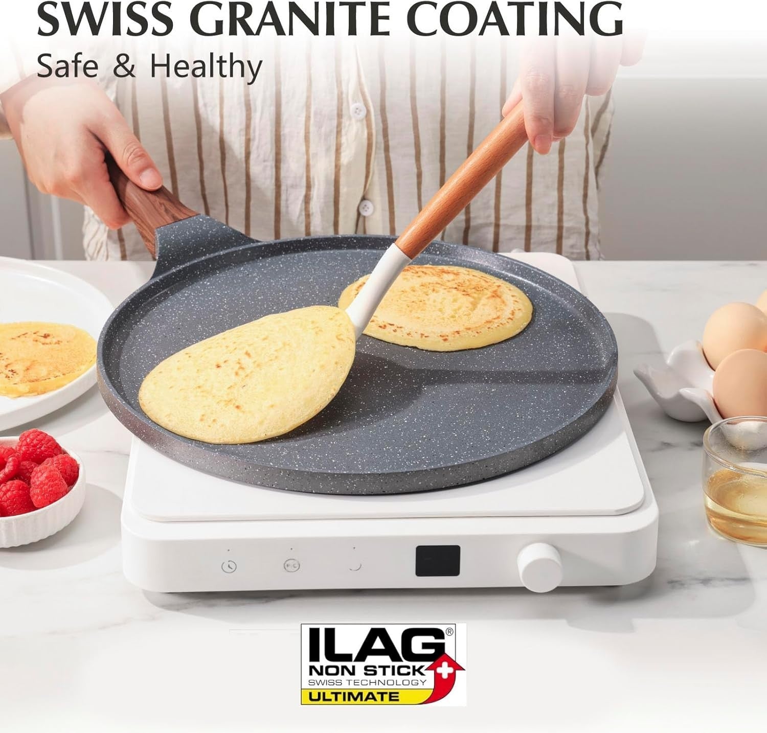 Non-Stick 30cm Pancake Pan | Swiss Granite Crepe & Dosa Skillet Oven Safe