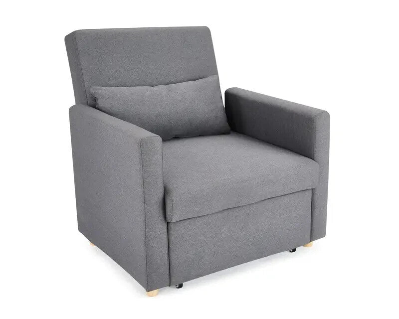 Grey Fabric Single Chair Sofa Bed Armchair Recliner Pull Out Sleeper UK
