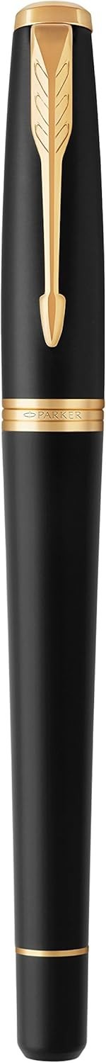 Luxury Rollerball Pen Muted Black Golden Trim Fine Point Smooth Ink Gift