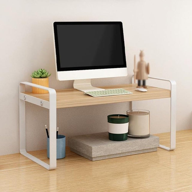 1-Tier Desktop Bookshelf Organizer | White Wood & Metal Desk Storage Rack 50cm