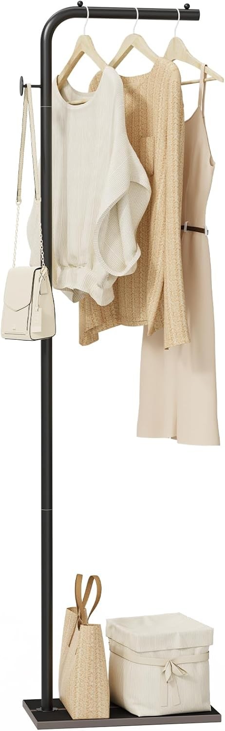 Tall Metal Coat Rack Stand 180cm Freestanding Clothes Rail with Hooks Black
