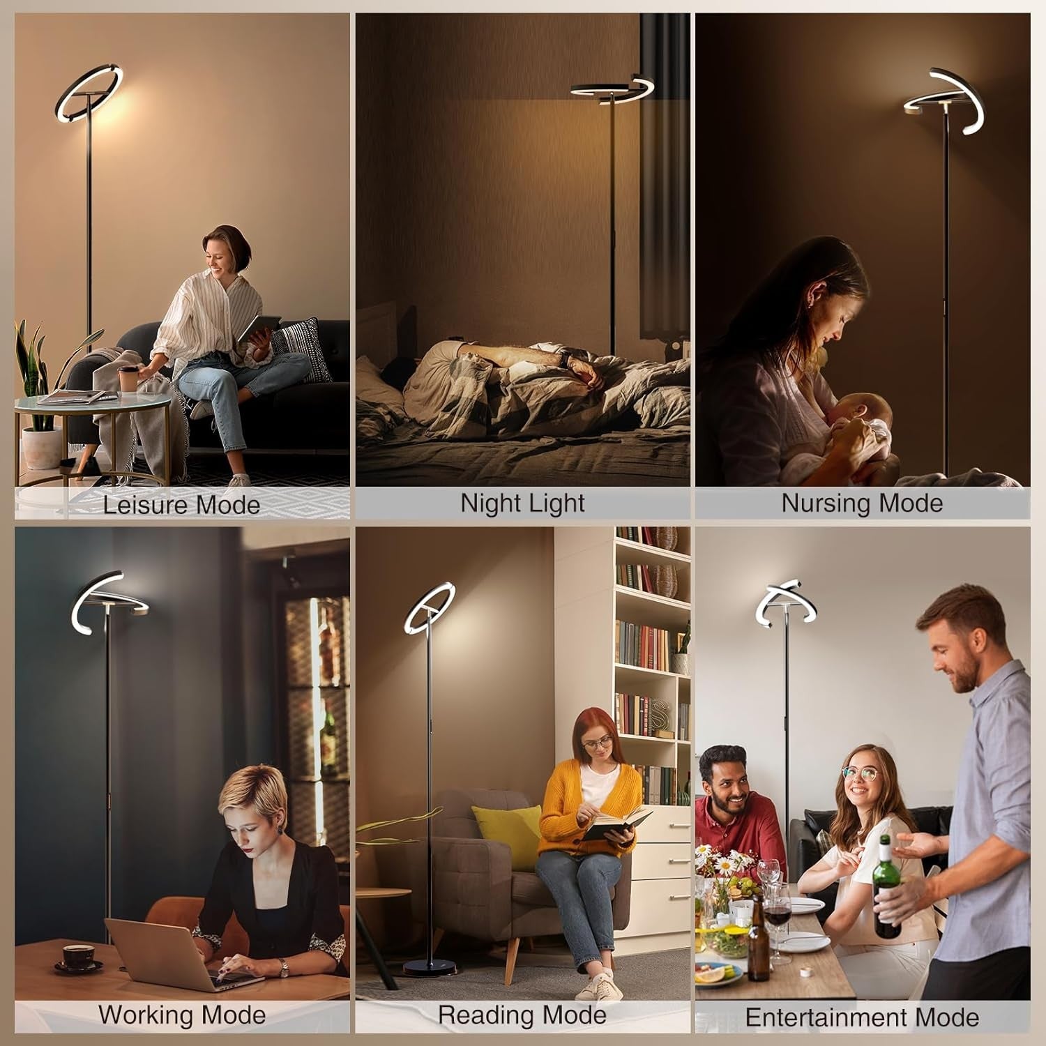 Modern LED Uplighter Floor Lamp Dimmable Remote Touch 3000–6000K 22W Light