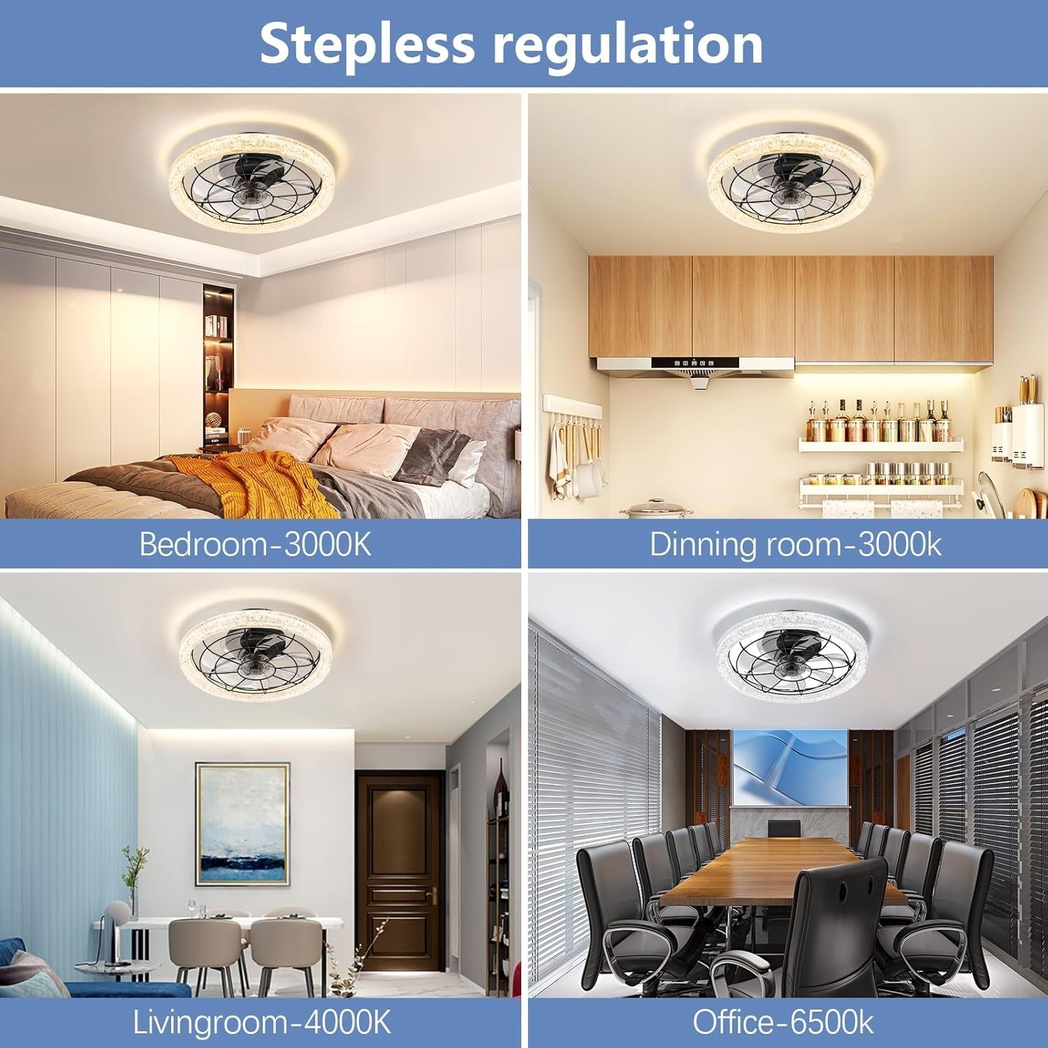 Litglobe 49CM Reversible Ceiling Fan with LED Light, 6-Speed, Dimmable, Quiet