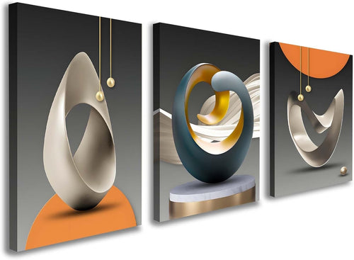 Set of 3 Abstract Geometric Canvas Wall Art 12x16 Framed Modern Decor