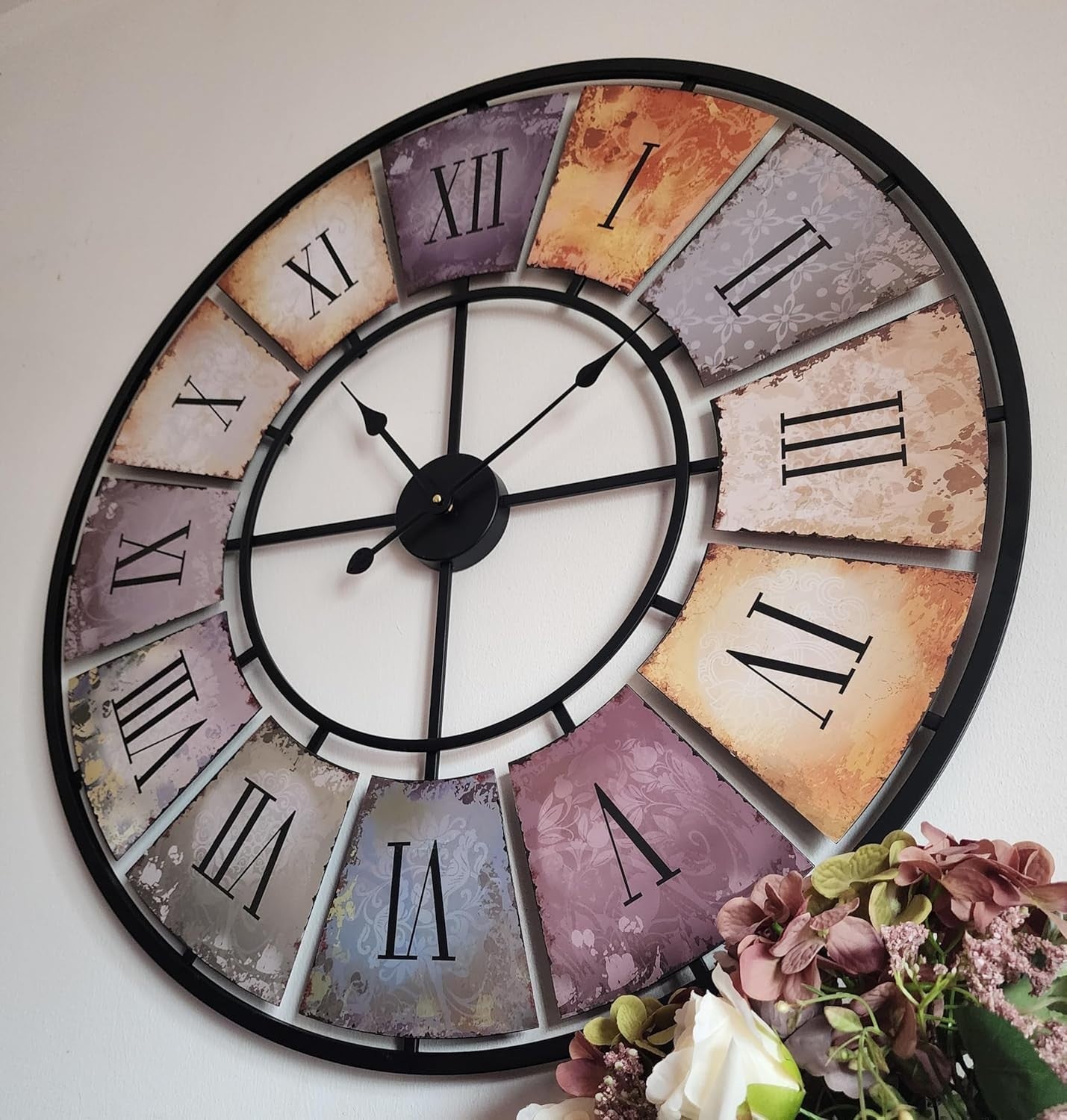 XXL 88cm Retro Metal Wall Clock - Silent Roman Numerals, Art Deco Decor
