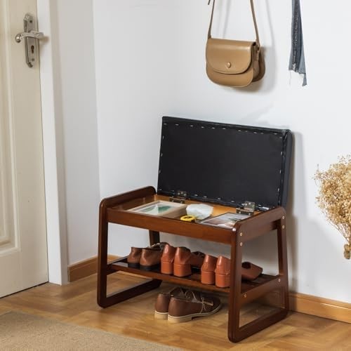 Modern Entryway Shoe Bench with Storage & Cushioned Seat, 2-Tier Rack