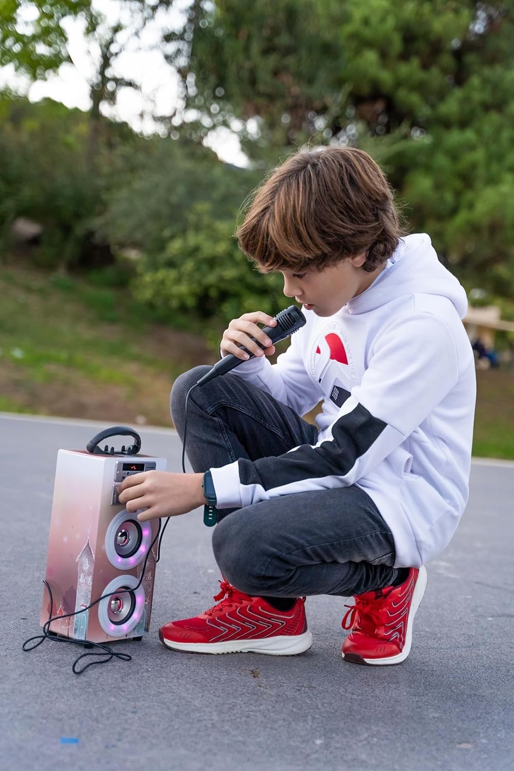 DYNASONIC Karaoke Machine Bluetooth 2 Mics LED Kids Teens