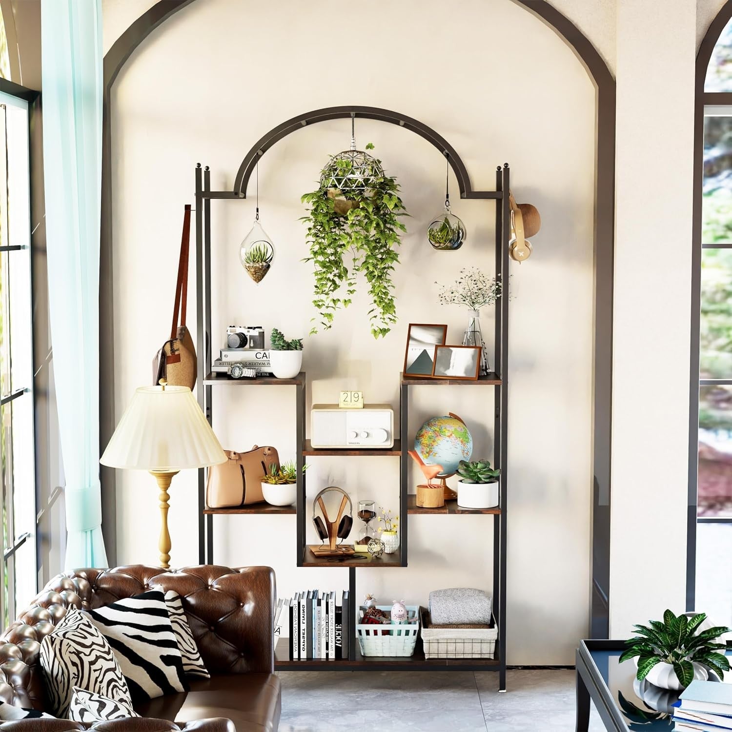 Arched 8 Tier Metal Plant Stand Indoor Outdoor with Hooks Flower Shelf Rack