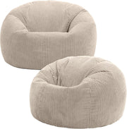 2x Corduroy Bean Bag Chairs Large Comfy Seat Adult Lounge Sofa Beige