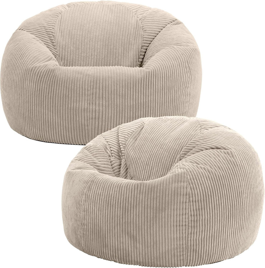 2x Corduroy Bean Bag Chairs Large Comfy Seat Adult Lounge Sofa Beige