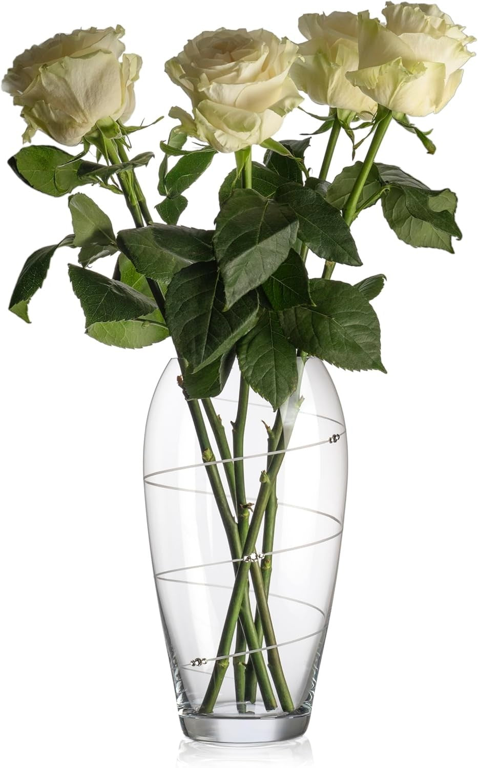 Crystal Glass Flower Vase 29cm Tall Swirl Cut Modern Home Décor