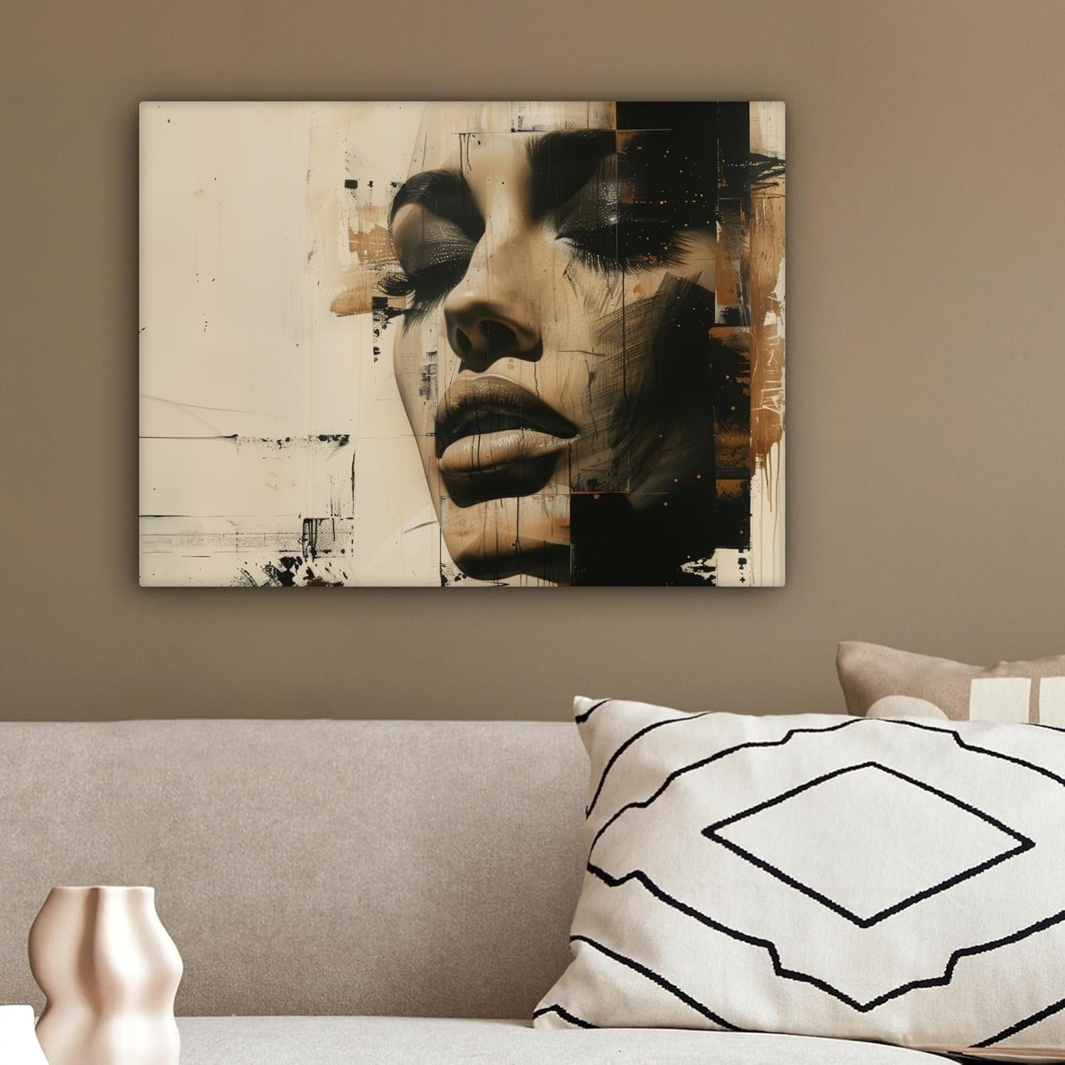 Abstract Woman Canvas Wall Art 40x30cm Modern Beige Framed Print