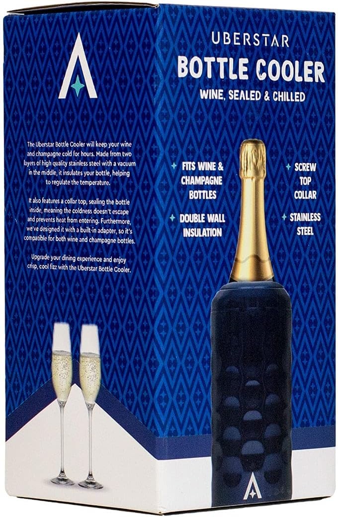 Wine Bottle Cooler Blue Stainless Steel Double Wall Vacuum Chiller Gift