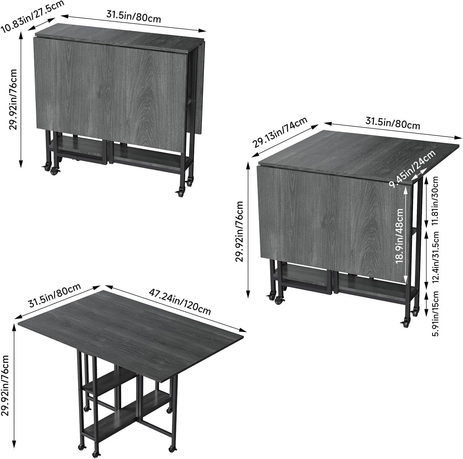 Space-Saving Folding Dining Table with Wheels & Storage Shelves