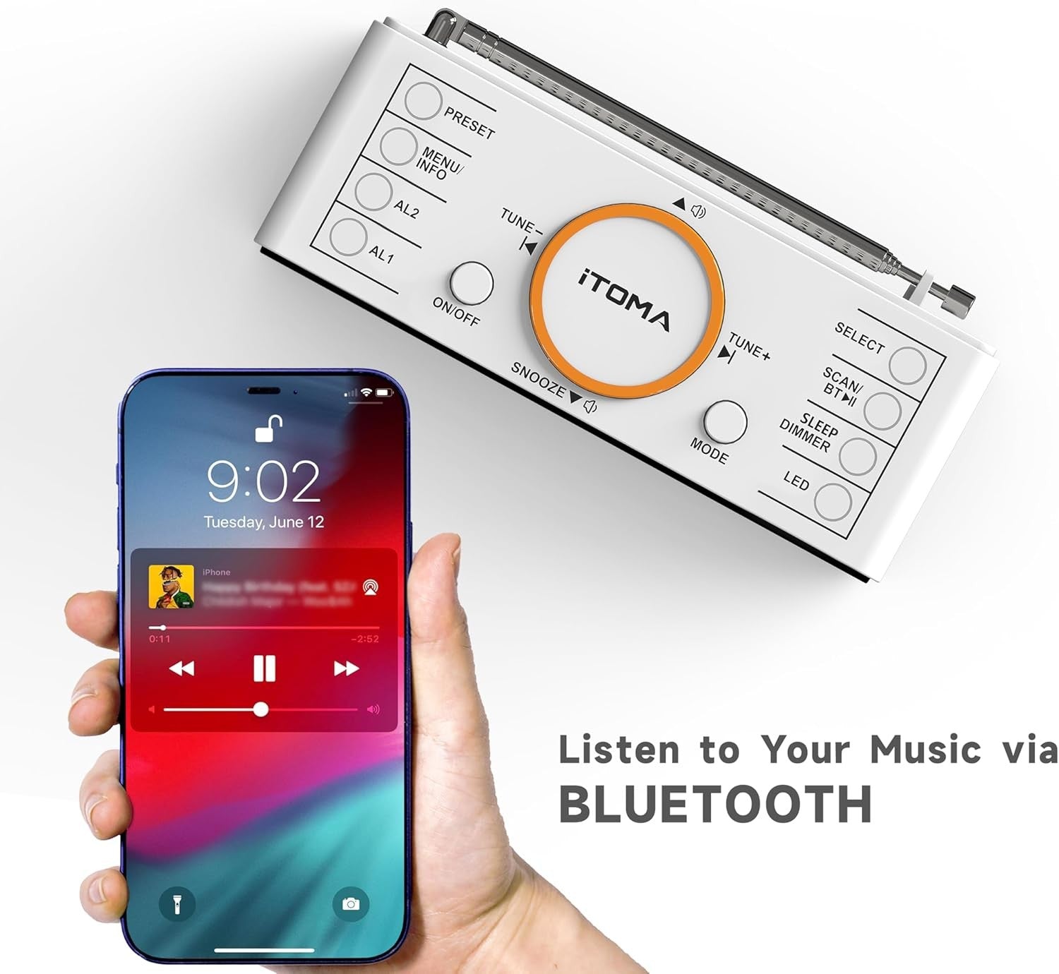 DAB+ FM Radio Alarm Clock Bluetooth Dual Alarm Snooze USB White LED