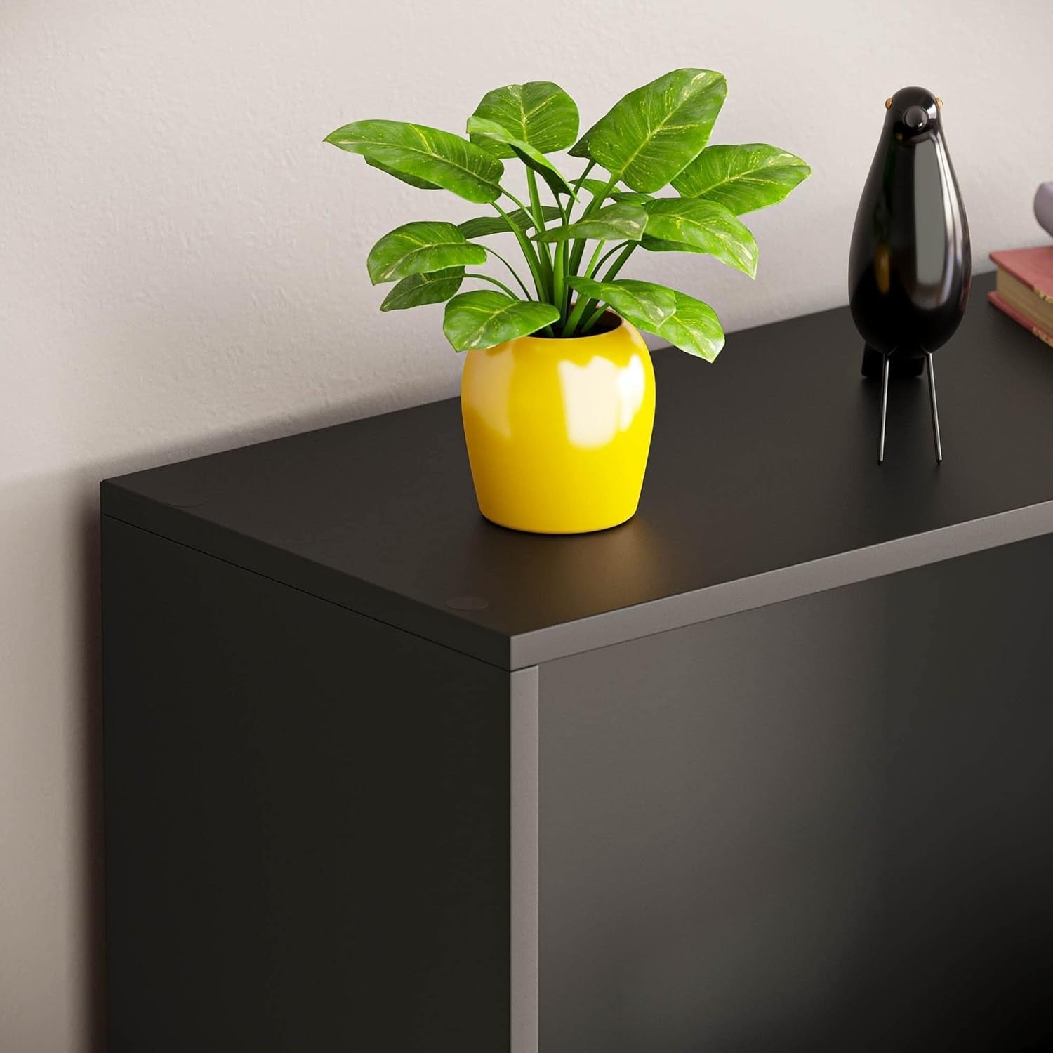 5 Tier Black Wooden Bookcase Modern Storage Display Shelf for Living Room