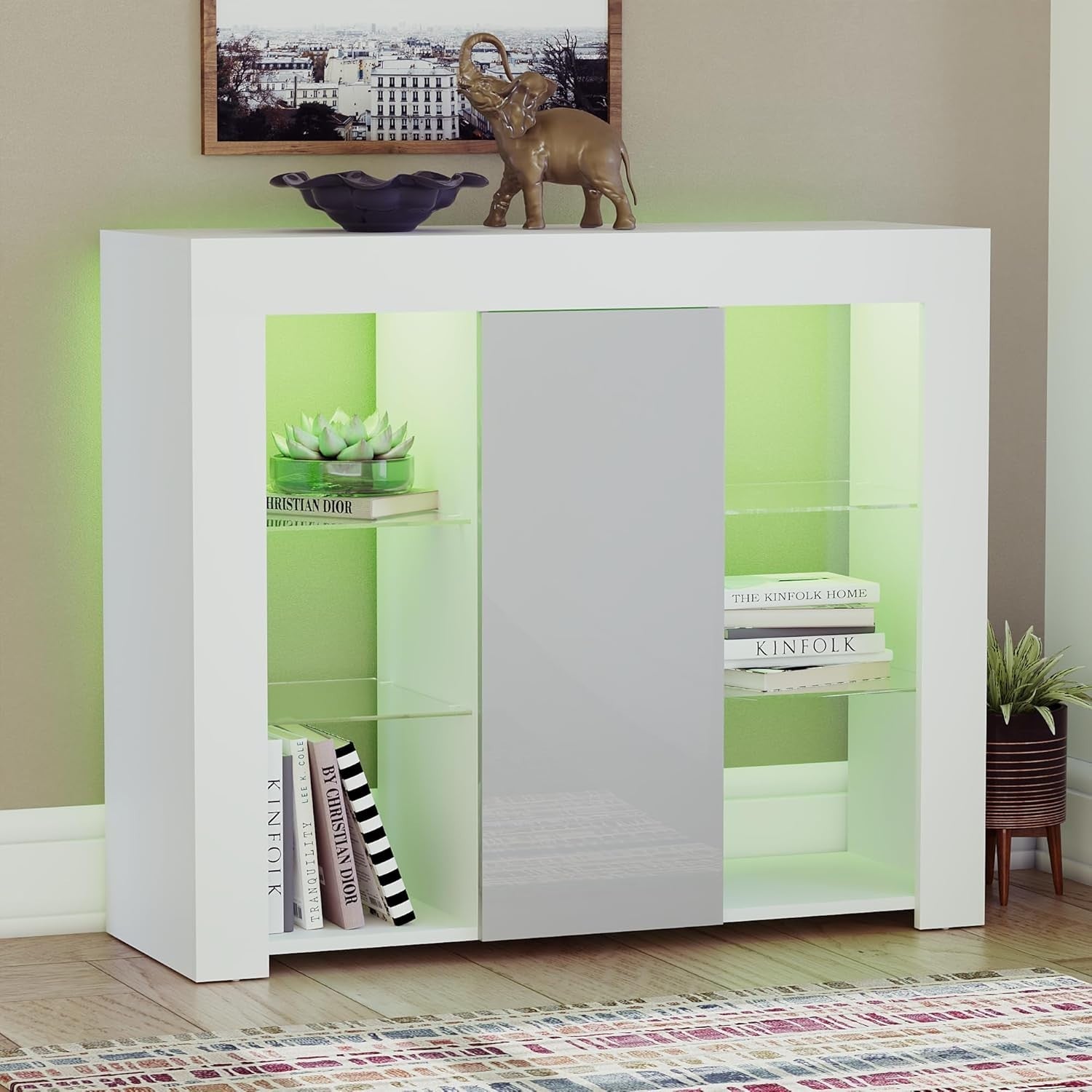 LED Sideboard Cabinet High Gloss Grey White Modern Storage Unit RGB