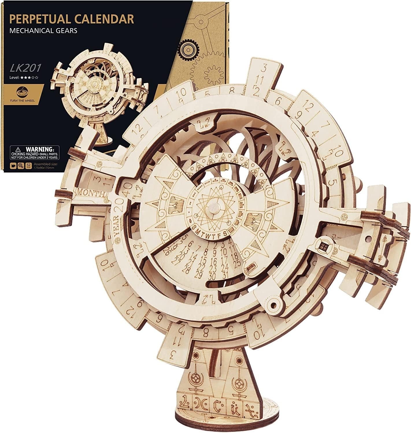 Wooden Perpetual Calendar Puzzle DIY Kit – 3D Gear Desk Toy Gift Adults
