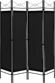 Black 4 Panel Folding Room Divider – Freestanding Privacy Screen with Removable