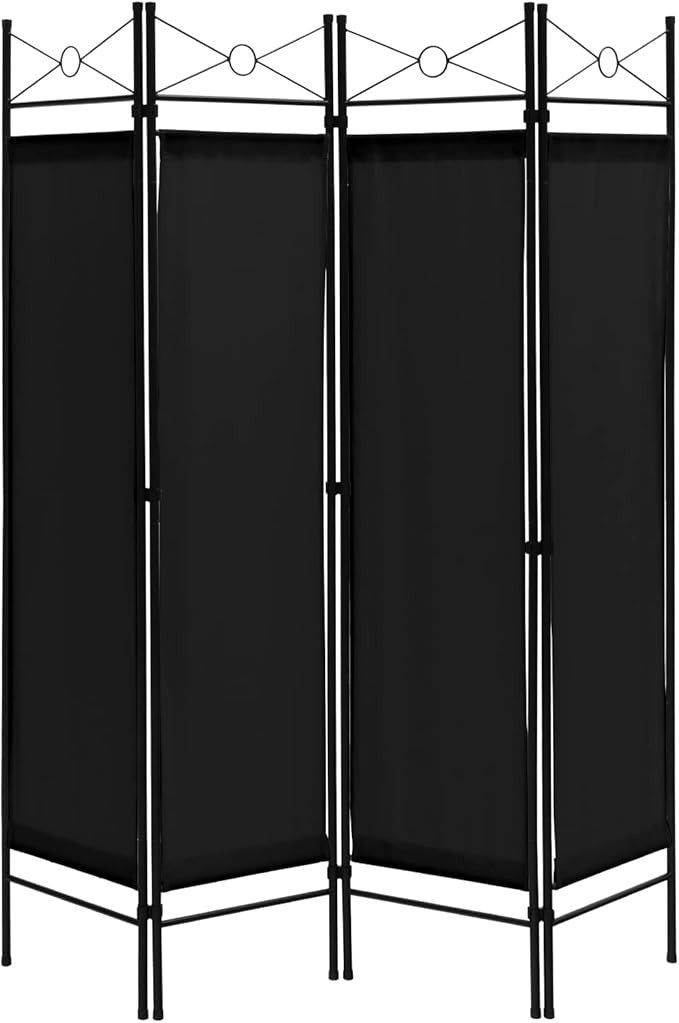Black 4 Panel Folding Room Divider – Freestanding Privacy Screen with Removable
