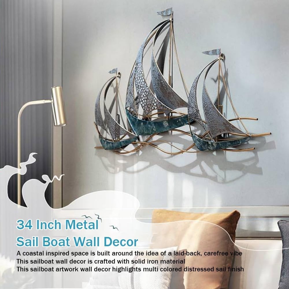 3D Sailboat Metal Wall Art Coastal Ship Wall Decor Sculpture