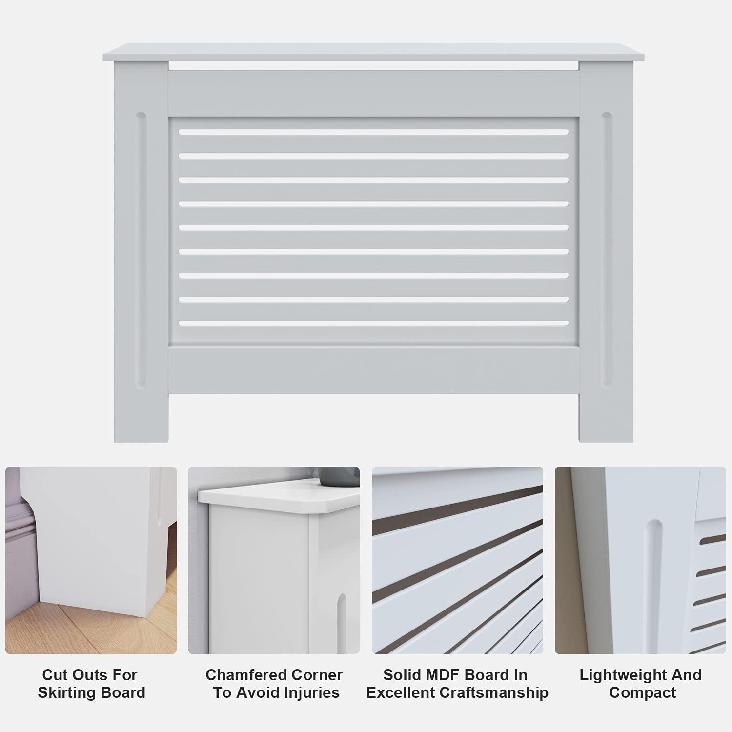 White Adjustable Radiator Cover Cabinet | MDF Horizontal Slat Shelf