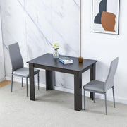 Compact Walnut Black Dining Table Set 110x70x76cm with 2 Faux Leather Chairs