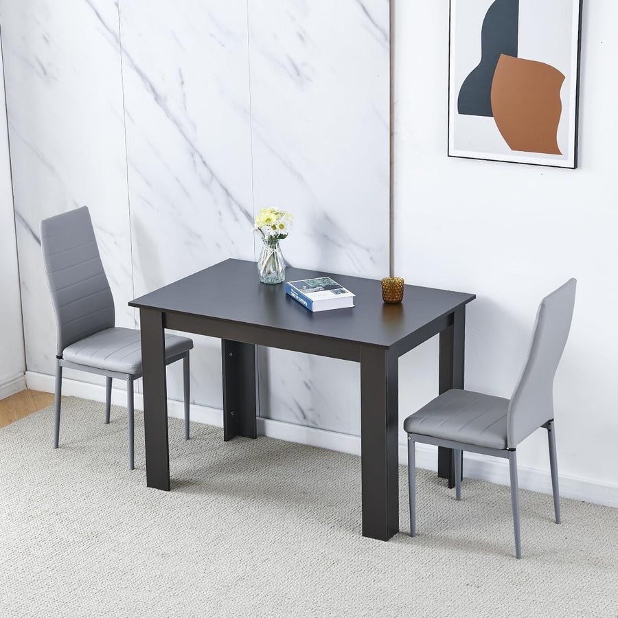 Compact Walnut Black Dining Table Set 110x70x76cm with 2 Faux Leather Chairs