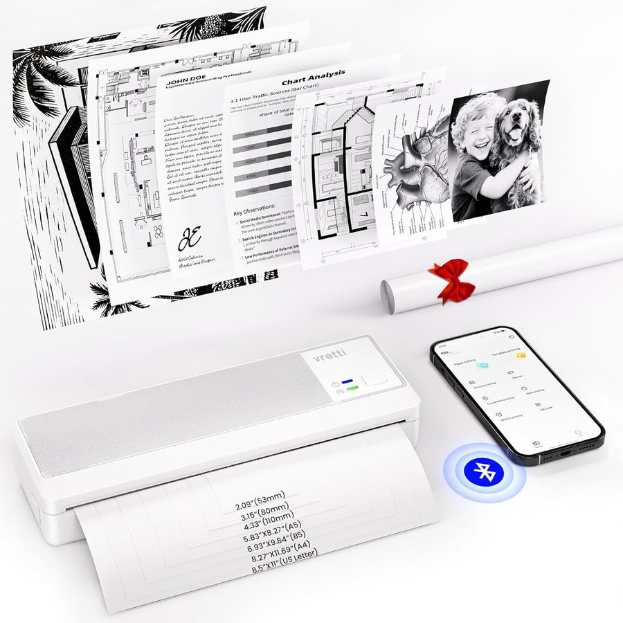 Portable A4 Thermal Printer Bluetooth Inkless Travel Office