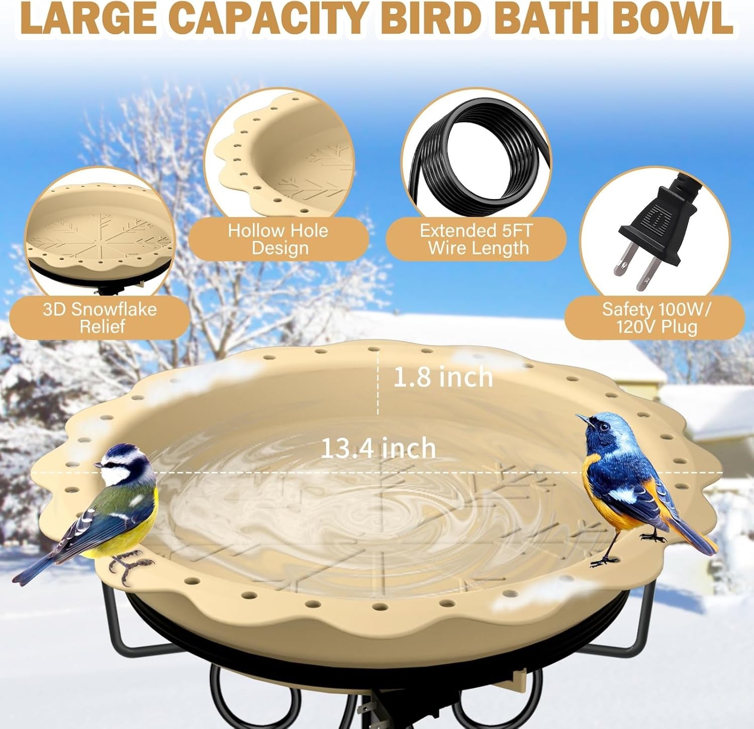 Heated Bird Bath Outdoor Water Feeder 100W Thermostat Metal Stand Winter Safe