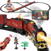 Remote Control Steam Train Set with Smoke, Lights & Sound for Kids 3+