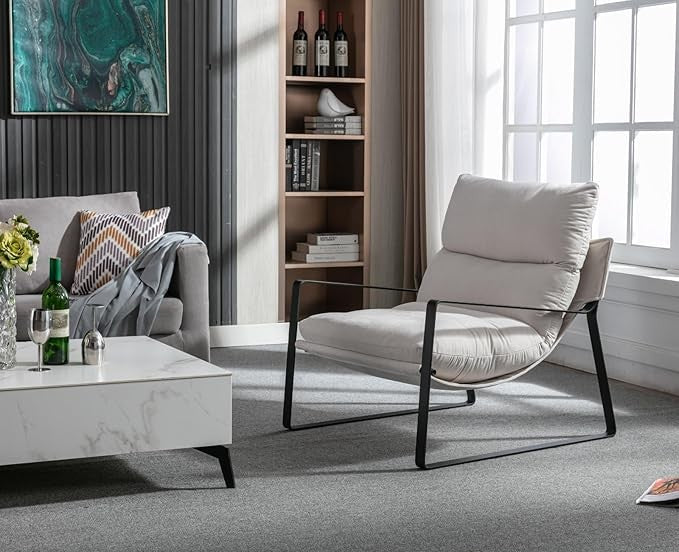Fabric Accent Armchair Metal Frame Tub Chair Beige