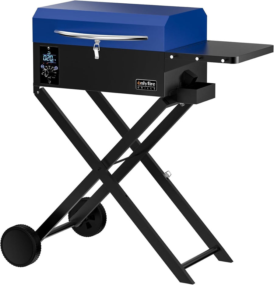 Portable Pellet Smoker BBQ Grill with Foldable Stand & Side Table