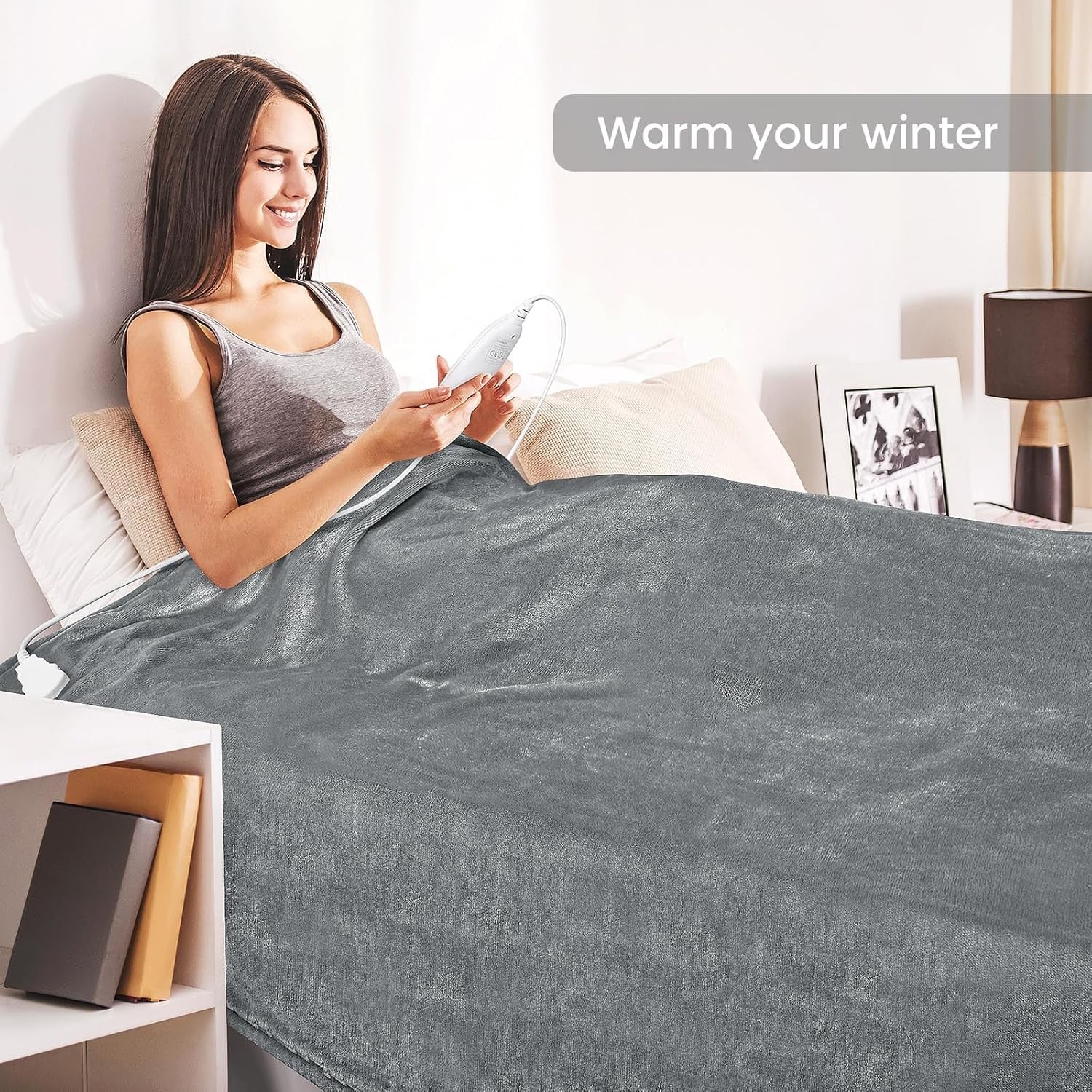 Double Electric Heated Blanket Fast Heat 9 Level Timer Washable Fleece Throw